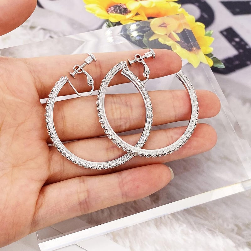 LAXPICOL Fashion Sparkly Austrian Circle Hoop Earrings Clip On Earrings For Women No Piercing Earrrings - Image 4